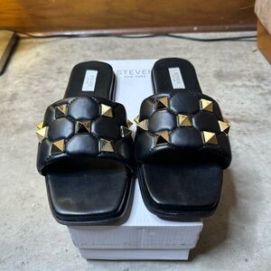 Steven By Steve Madden Black and Gold Studded Sandals